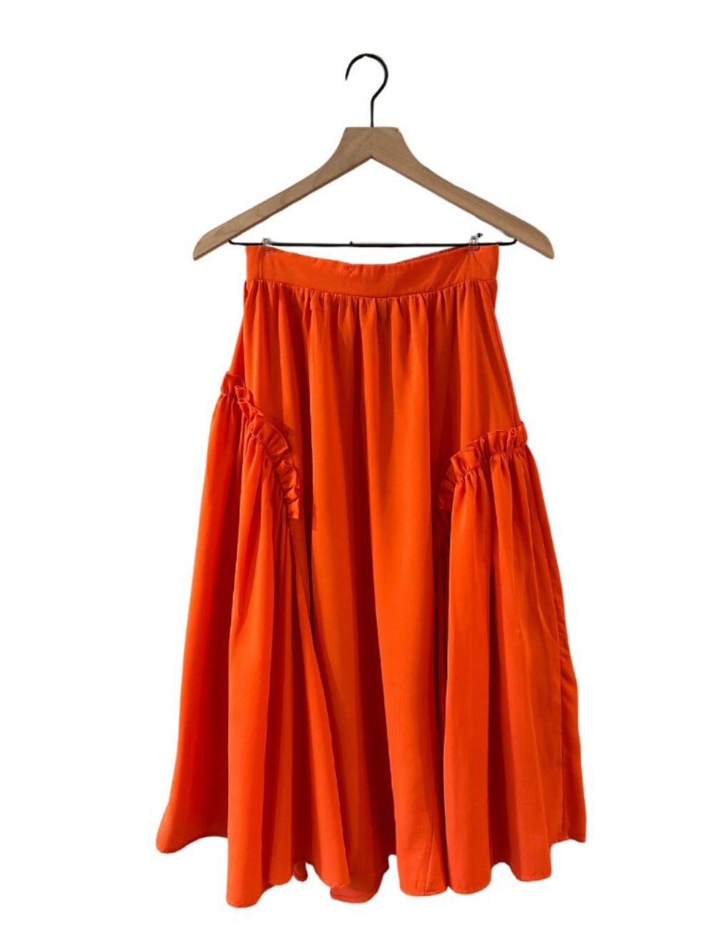 Shein Orange Ruffled Elastic Waist Circle Maxi Skirt - Size XS